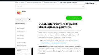 
                            10. Use a Master Password to protect stored logins and ... - Mozilla Support