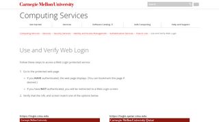 
                            8. Use and Verify Web Login - Computing Services - Carnegie Mellon ...