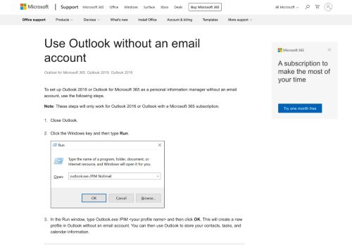 
                            7. Use Outlook without an email account - Outlook - Office Support