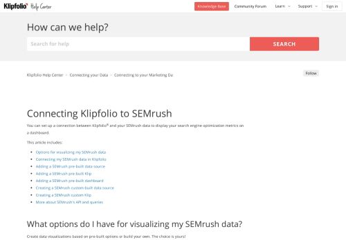 
                            12. Use SEMrush as a data source – Klipfolio Help Center