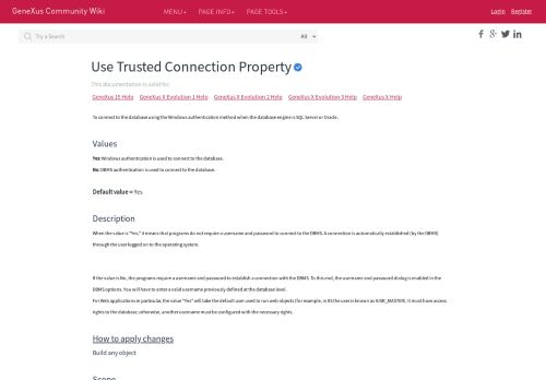 
                            9. Use Trusted Connection Property | Article - Wiki GeneXus
