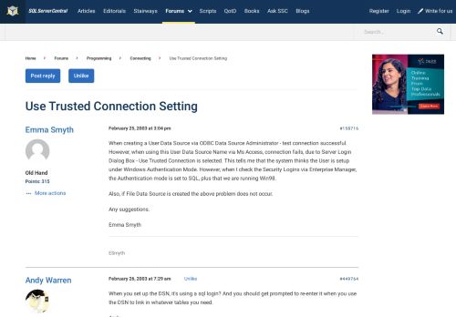
                            6. Use Trusted Connection Setting - SQL Server Central