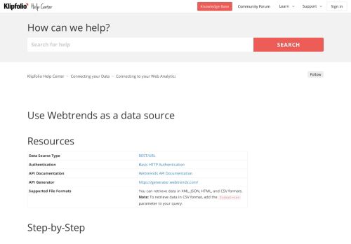 
                            7. Use Webtrends as a data source – Klipfolio Help Center