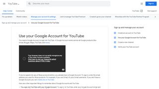 
                            13. Use your Google Account for YouTube - YouTube Help