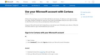 
                            1. Use your Microsoft account with Cortana - Cortana Help
