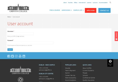 
                            3. User account | Griffith College