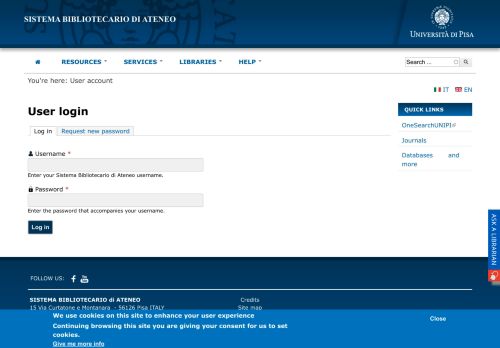 
                            6. User account | Sistema Bibliotecario di Ateneo - Università di Pisa