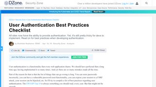 
                            2. User Authentication Best Practices Checklist - DZone Security