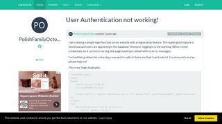 
                            2. User Authentication not working! | Laravel.io