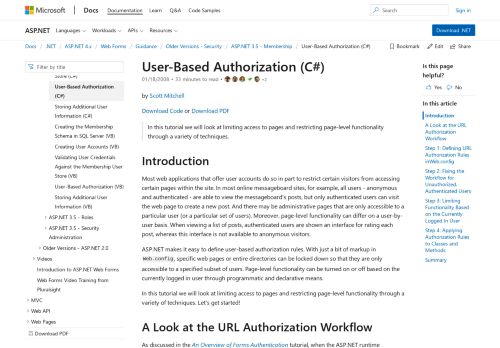 
                            1. User-Based Authorization (C#) | Microsoft Docs