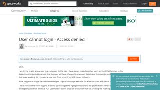 
                            2. User cannot login - Access denied - Windows Server - Spiceworks ...