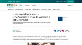 
                            11. User experience earns OneAmerica® mobile website a top 3 ranking