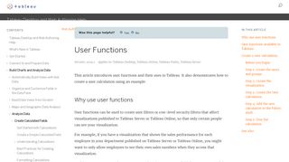 
                            3. User Functions - Tableau