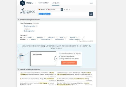 
                            5. user language - Deutsch-Übersetzung – Linguee Wörterbuch