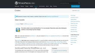 
                            3. User Levels « WordPress Codex