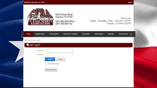 
                            13. User Log In - Cy-Fair Sports Association