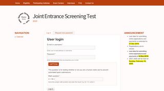 
                            1. User login | Joint Entrance Screening Test