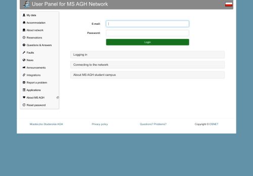 
                            12. User Panel for MS AGH Network - DSNET Panel Użytkownika MS AGH