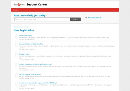 
                            5. User Registration : Support Center - Solutions - BookMyShow