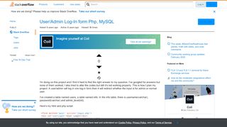 
                            5. User/Admin Log-In form Php, MySQL - Stack Overflow