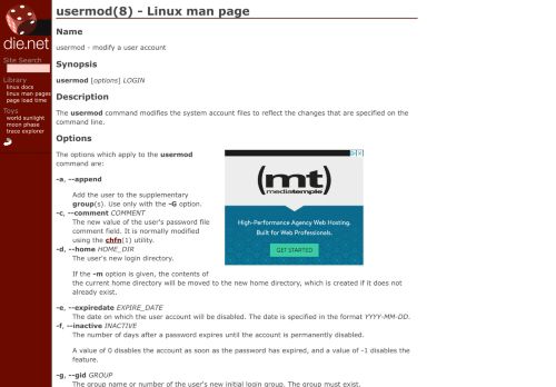 
                            11. usermod(8): modify user account - Linux man page