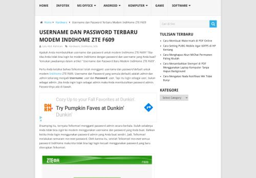 
                            2. Username / Password Terbaru Modem IndiHome ZTE F609 | ITPOIN