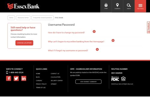 
                            9. Username/Password - FAQs Details | Essex Bank