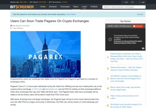 
                            8. Users Can Soon Trade Pagarex On Crypto Exchanges-BitScreener ...