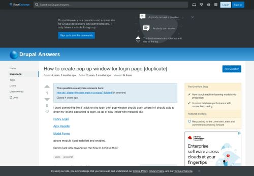 
                            9. users - How to create pop up window for login page - Drupal Answers