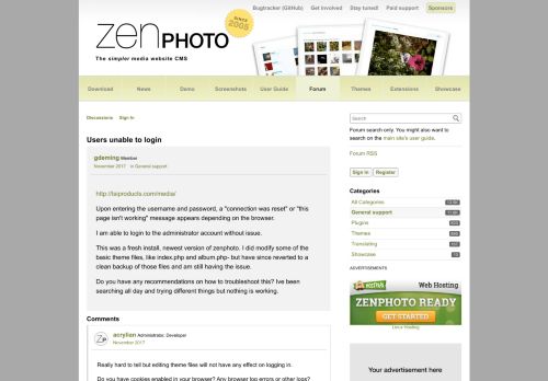 
                            12. Users unable to login — Zenphoto forum