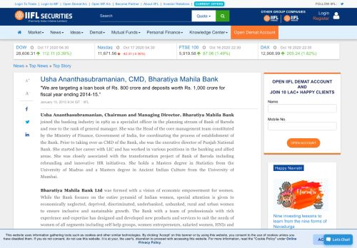 
                            9. Usha Ananthasubramanian, CMD, Bharatiya Mahila Bank - IndiaInfoline