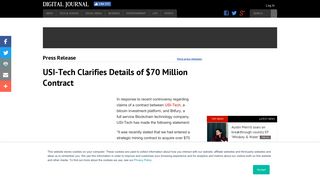 
                            10. USI-Tech Clarifies Details of $70 Million Contract - Press Release ...