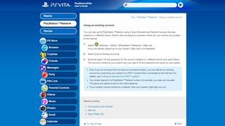 
                            3. Using an existing account | PlayStation®Vita User's Guide