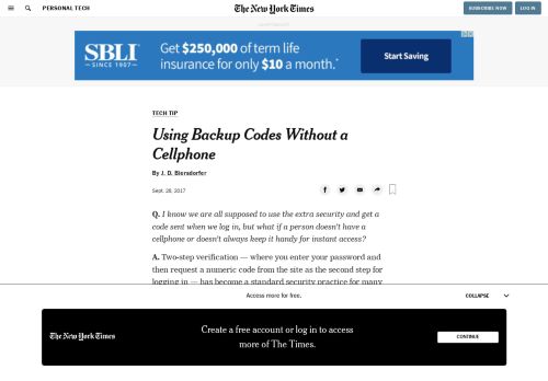 
                            11. Using Backup Codes Without a Cellphone - The New York Times