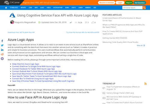 
                            13. Using Cognitive Service Face API with Azure Logic App - C# Corner