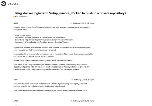 
                            3. Using 'docker login' with 'setup_remote_docker' to ... - CircleCI Discuss