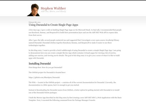 
                            7. Using Durandal to Create Single Page Apps | Stephen Walther
