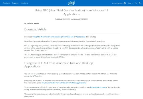 
                            5. Using NFC (Near Field Communication) from Windows* 8 Applications ...