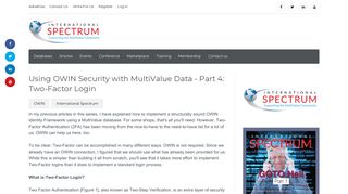 
                            11. Using OWIN Security with MultiValue Data - Part 4: Two-Factor Login