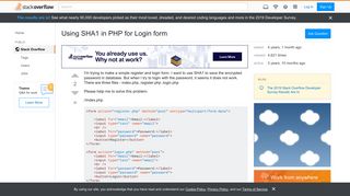 
                            1. Using SHA1 in PHP for Login form - Stack Overflow