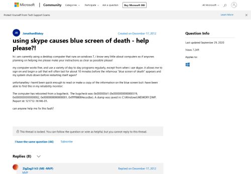 
                            1. using skype causes blue screen of death - help please ...