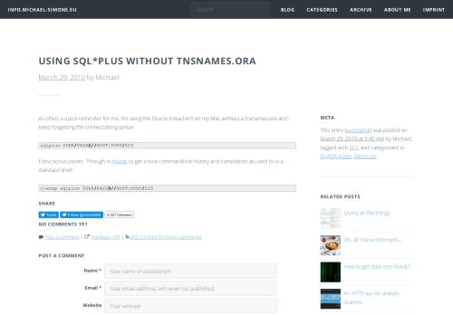 
                            10. Using SQL*Plus without tnsnames.ora – info.michael-simons.eu