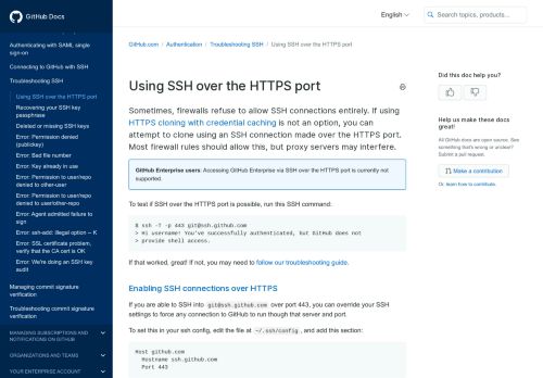 
                            1. Using SSH over the HTTPS port - User Documentation - GitHub Help