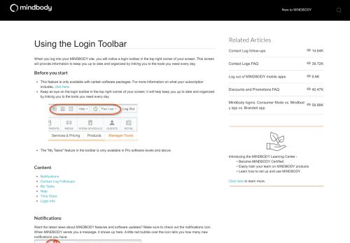 
                            1. Using the Login Toolbar - MINDBODY Support