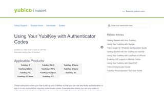 
                            2. Using Your YubiKey with Authenticator Codes : Yubico Support