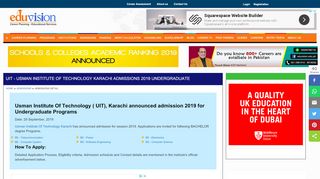 
                            8. Usman Institute Of Technology UIT Karachi admission 2018 ...