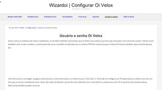 
                            1. Usuário e senha Oi Velox - WiFi, roteador e modem, Admin, 192.168.1.1