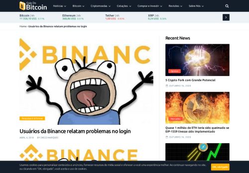 
                            10. Usuários da Binance relatam problemas no login - Guia do Bitcoin