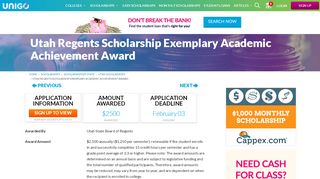 
                            6. Utah Regents Scholarship Exemplary Academic Achievement Award ...