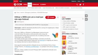 
                            12. Utilizar o MSN com um e-mail que não seja Hotmail - CCM